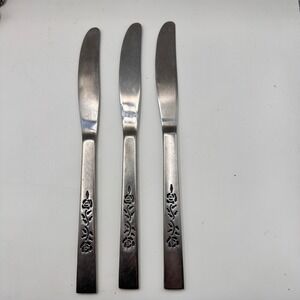 Oxford‎ Hall OXH3 Stainless Dinner Knives Rose Japan vintage Flatware Set of 3
